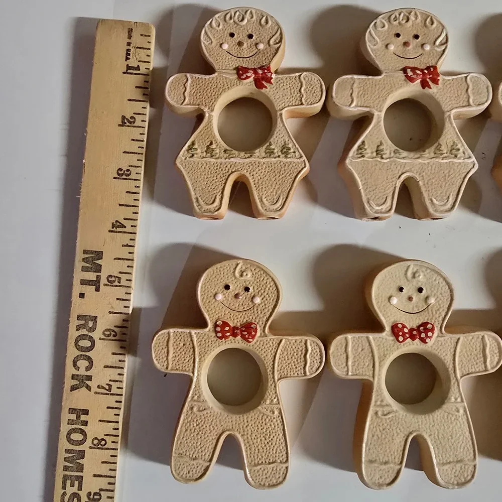 Vintage Gingerbread Napkin Rings Set of 6 Ceramic Christmas Table Decor